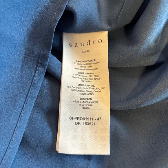 Sandro Paris Blue Smocked Mini Dress Sheer Polka Dot Ruffle Long Sleeve Small - Picture 10 of 12